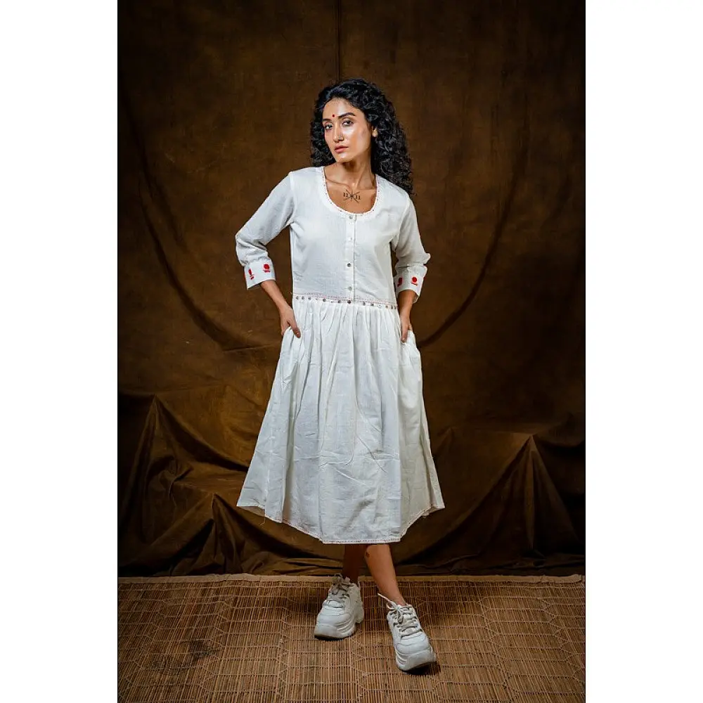 shop Mull Cotton Designer Midi Dress