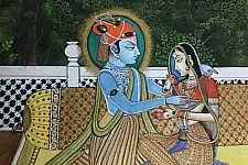 Miniature Painting ~ Rajasthan ~ Radha Krishna with Sakhi