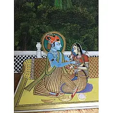 Miniature Painting ~ Rajasthan ~ Radha Krishna with Sakhi