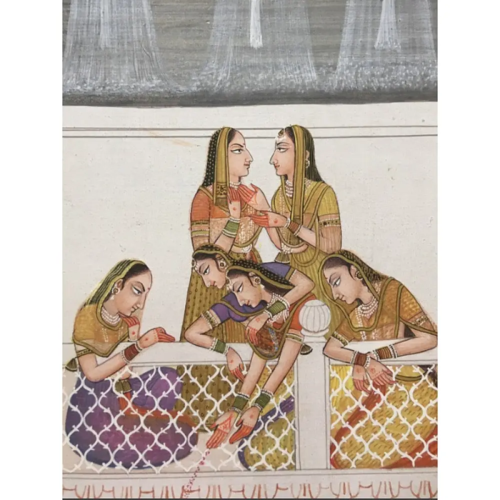 Miniature Painting ~ Rajasthan ~ Radha Krishna with Sakhi