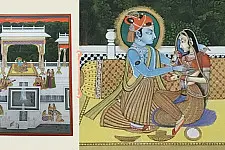Miniature Painting ~ Rajasthan ~ Radha Krishna with Sakhi