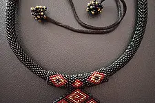Handmade Bead Jewelry | Designer Necklace Earring Set in Black Colour