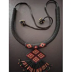 Handmade Bead Jewelry | Designer Necklace Earring Set in Black Colour