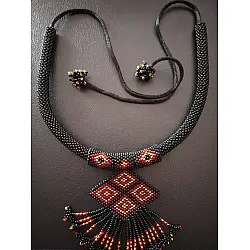 Handmade Bead Jewelry | Designer Necklace Earring Set in Black Colour