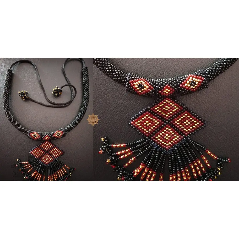 Handmade Bead jewelry ~ Necklace and earring set in black colour