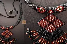 Handmade Bead Jewelry | Designer Necklace Earring Set in Black Colour