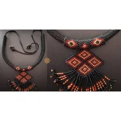 Handmade Bead Jewelry | Designer Necklace Earring Set in Black Colour