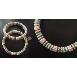 Handmade Bead Jewelry | Pair of Bangles - Multi Colour in White