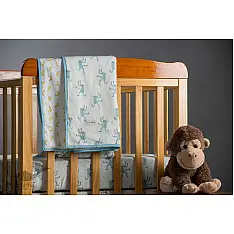 Rainboo ☁ Block Printed ☁ Monkeys + Bananas Dohar / Blanket- Blue fog - 7