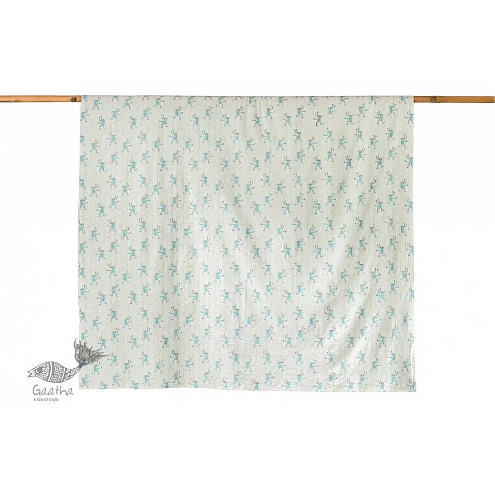 blue fog block printed baby bedding set with playful monkeys on bamboo branches pattern including pillowcase and bedsheet