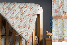 Rainboo ☁ Block Printed ☁ Monkey + Bananas Quilt- Peach Apricot - 24
