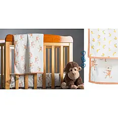Rainboo ☁ Block Printed ☁ Monkeys + Bananas Dohar / Blenket - Peach Apricot - 8