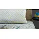 blue fog block printed baby bedding set with playful monkeys on bamboo branches pattern including pillowcase and bedsheet