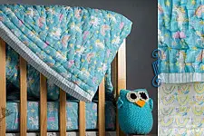 Rainboo ☁ Block Printed ☁ Unicorns + Rainbows Quilt- Blueberry - 18
