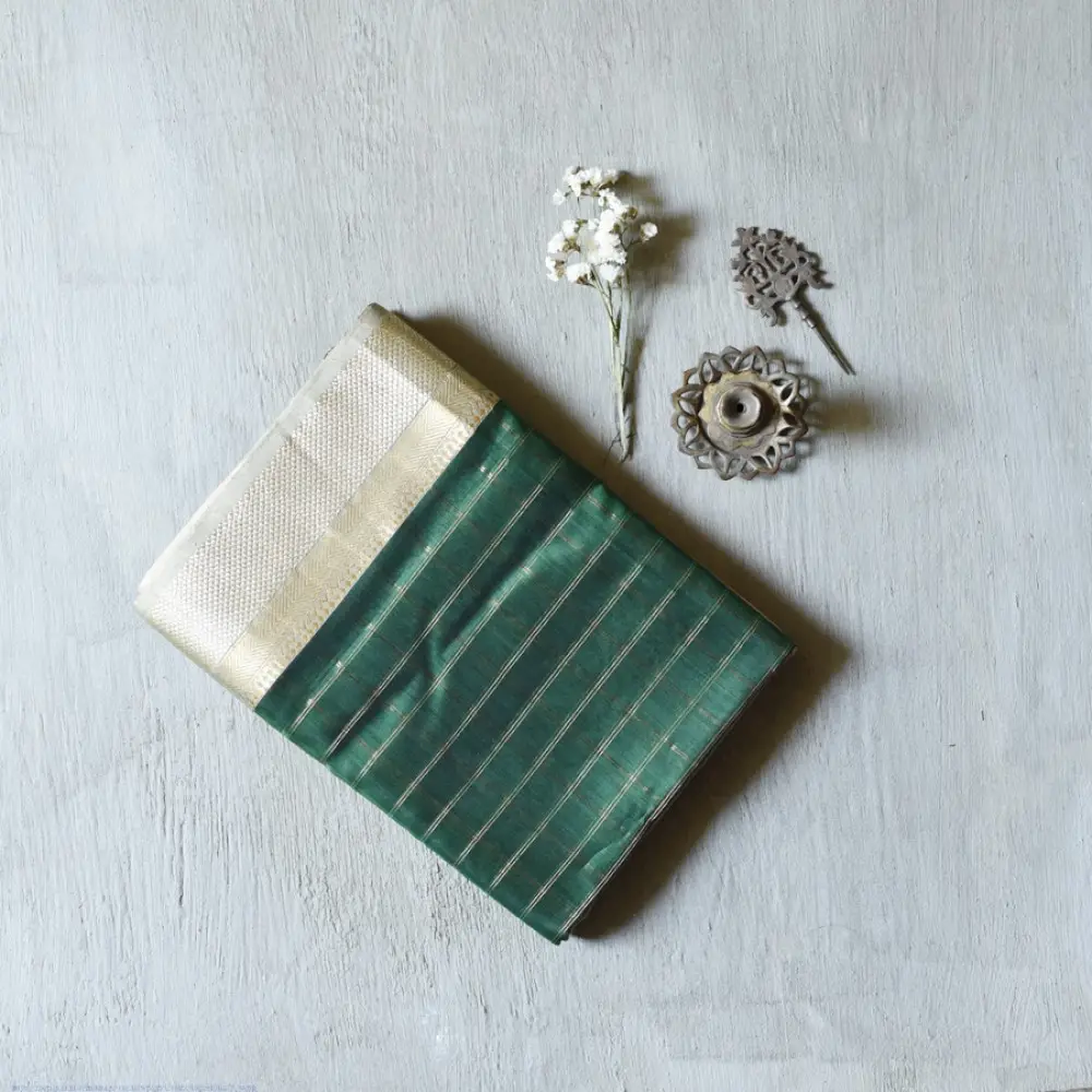 buy Bottle green Maheshwari pure silk saree 