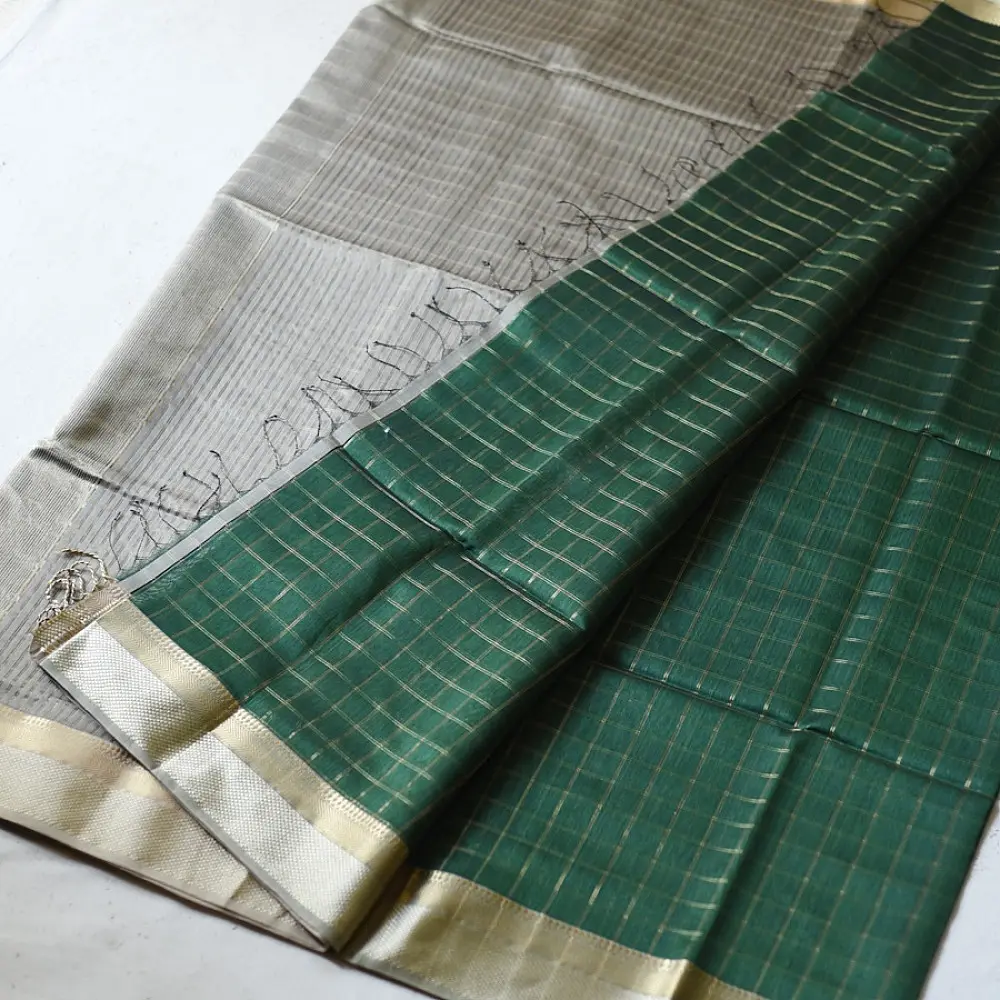 buy Bottle green Maheshwari pure silk saree 