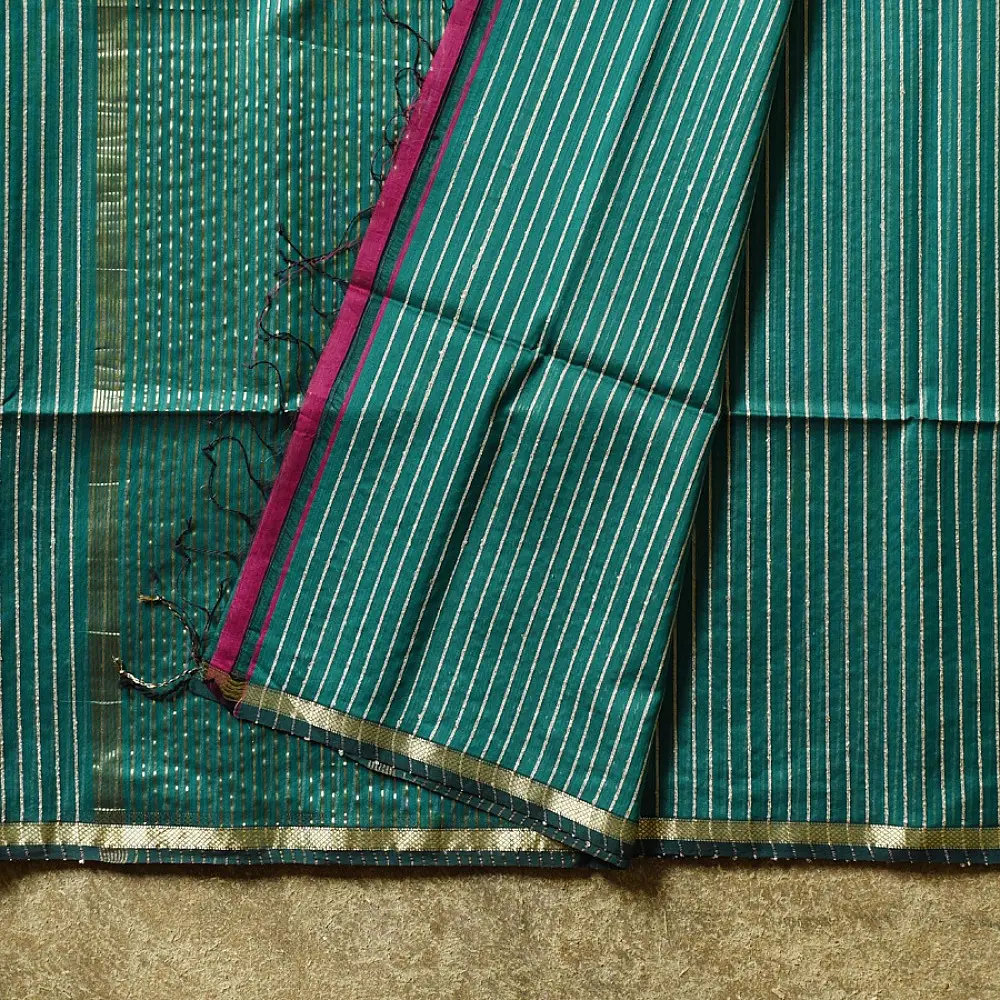 buy Handloom Maheshwari Silk bottle green Saree