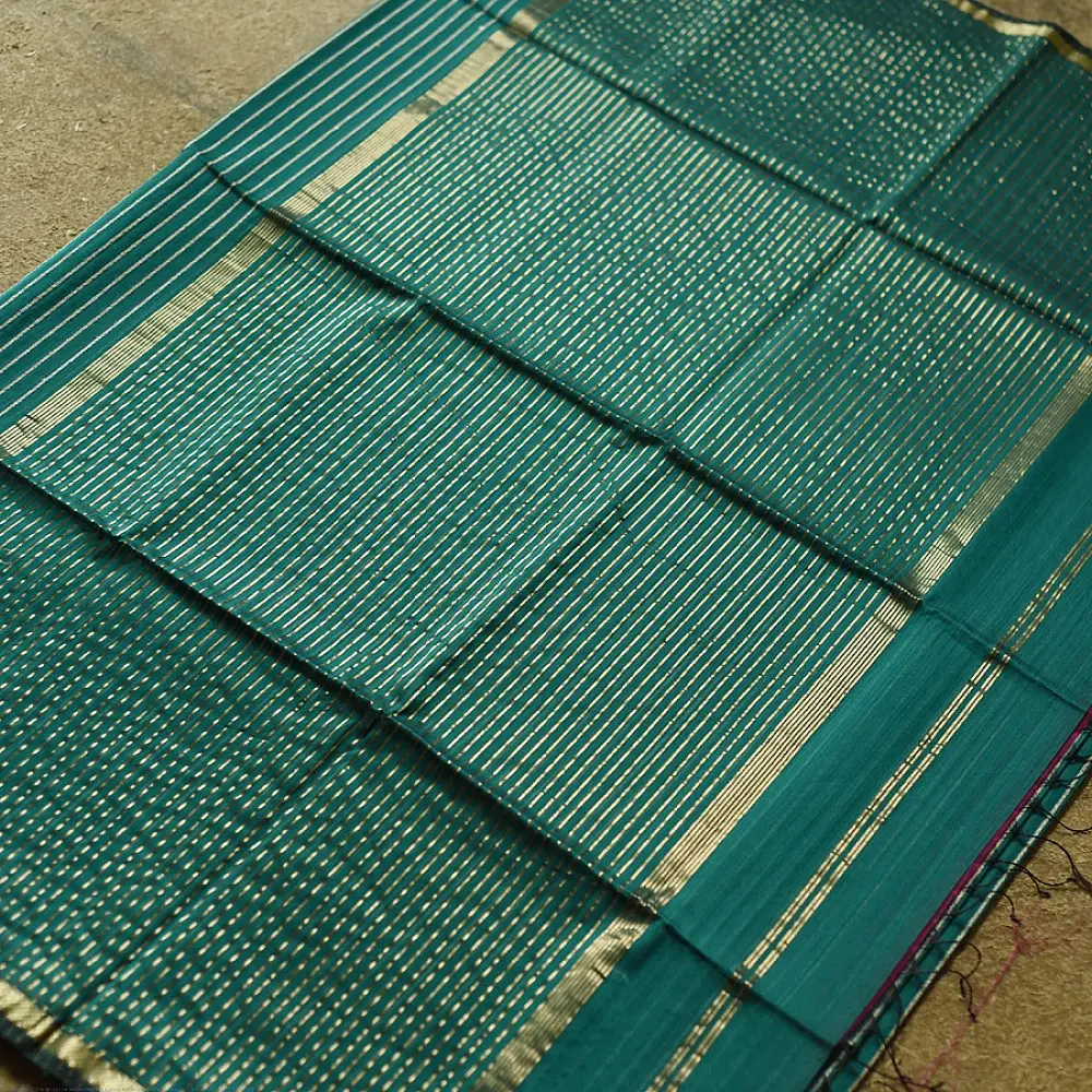 buy Handloom Maheshwari Silk bottle green Saree