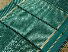 Pavitra . Handloom Maheshwari Silk Saree | Kosa Stripe + Zari | bottle green