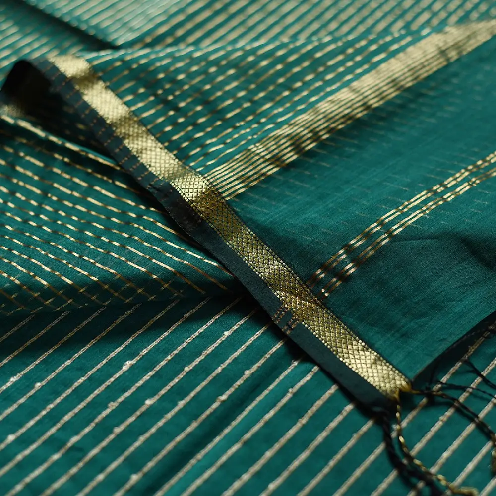 buy Handloom Maheshwari Silk bottle green Saree