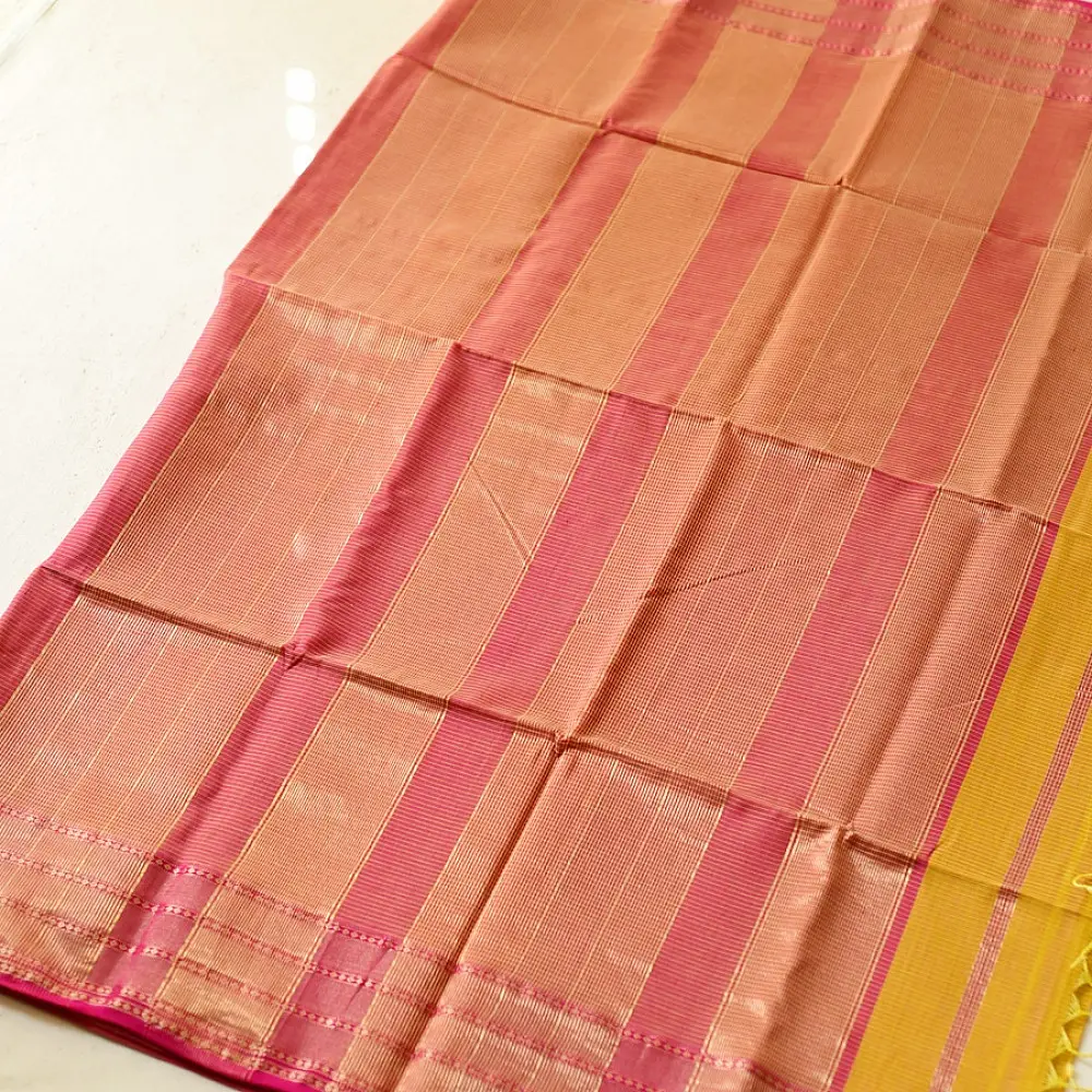 buy Handloom Maheshwari Self Stripe Saree - Yellow