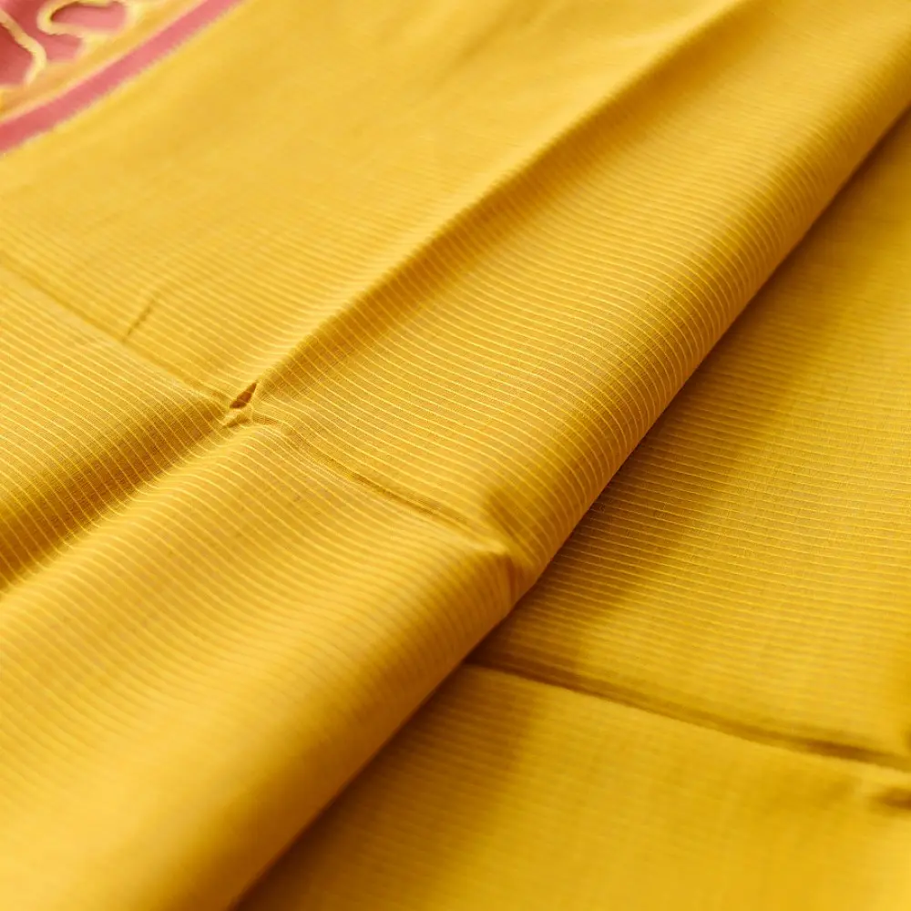 buy Handloom Maheshwari Self Stripe Saree - Yellow