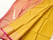 Pavitra . पवित्रा | Handloom Maheshwari Self Stripe Saree - Yellow