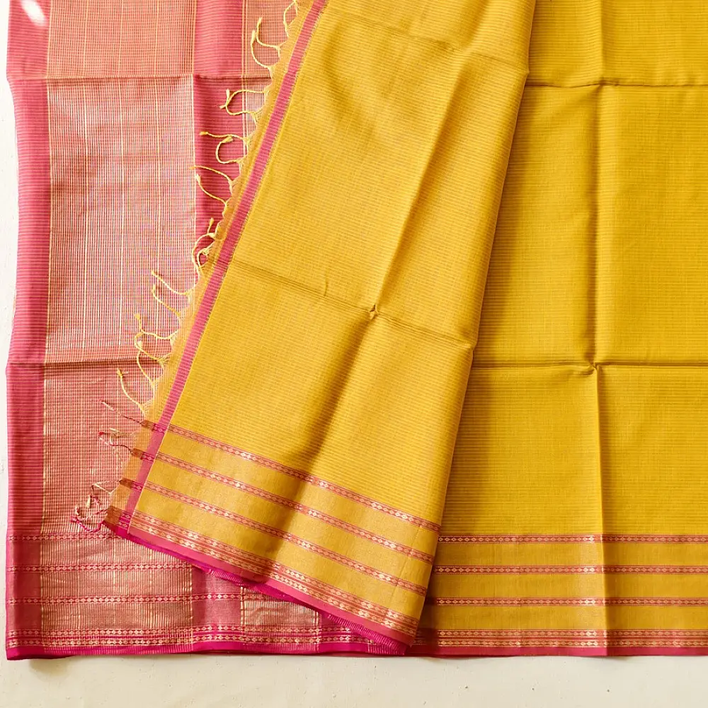 buy Handloom Maheshwari Self Stripe Saree - Yellow
