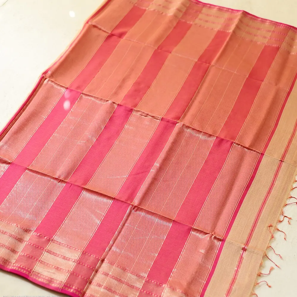 buy Handloom Self Stripes Maheshwari Silk Saree
