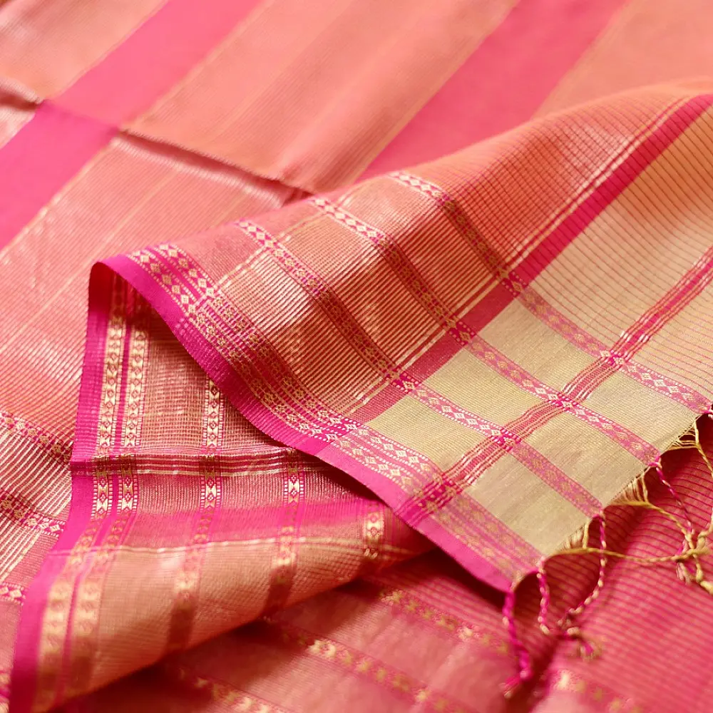 buy Handloom Self Stripes Maheshwari Silk Saree