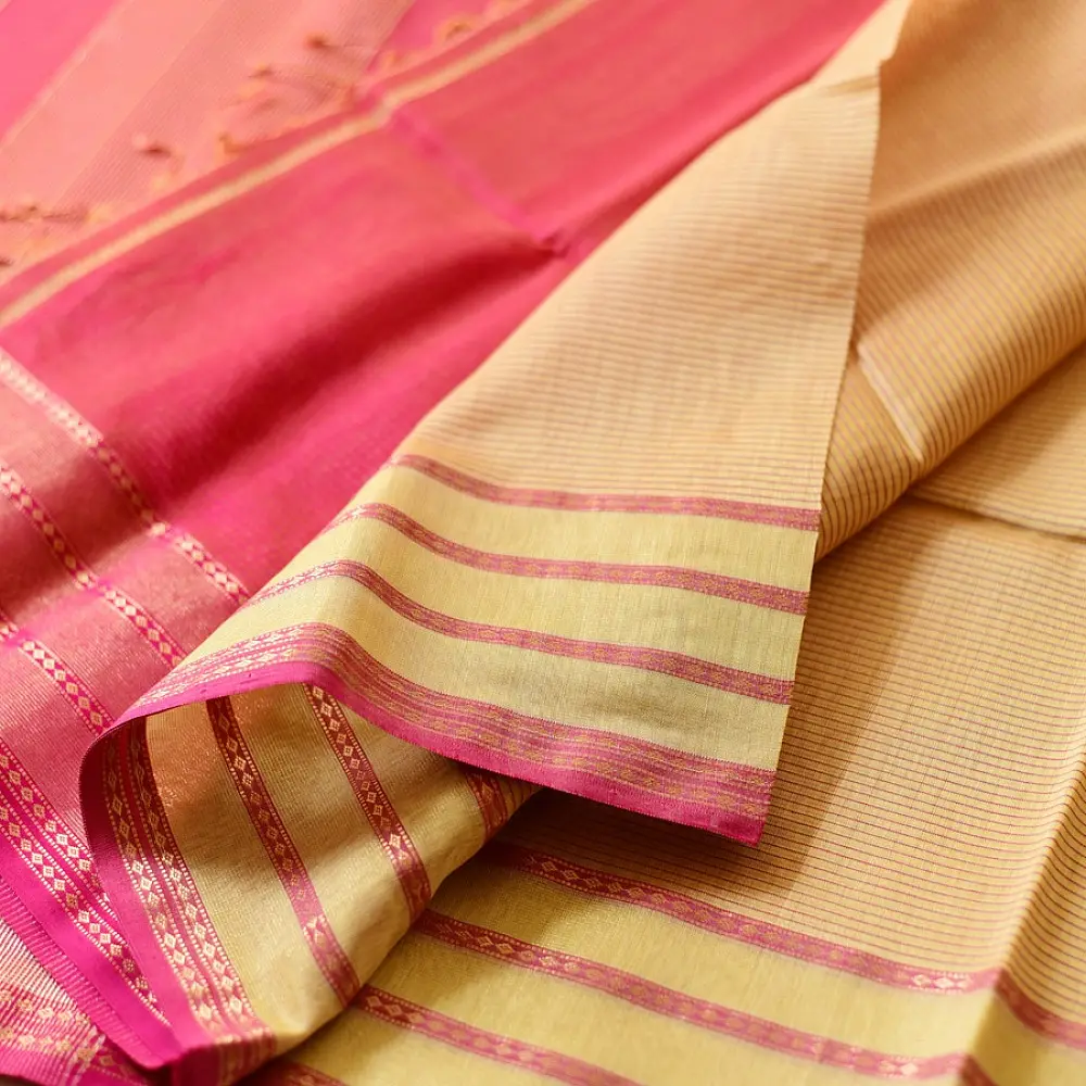 buy Handloom Self Stripes Maheshwari Silk Saree