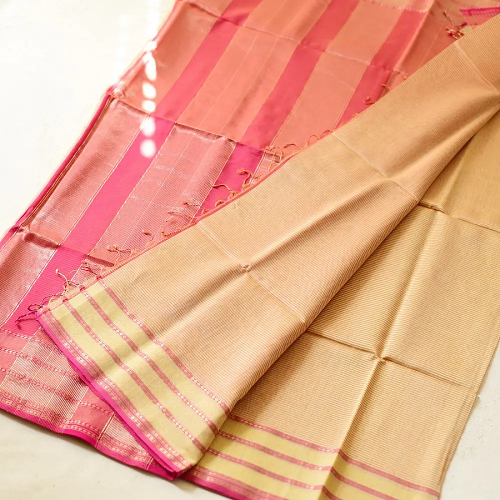 buy Handloom Self Stripes Maheshwari Silk Saree