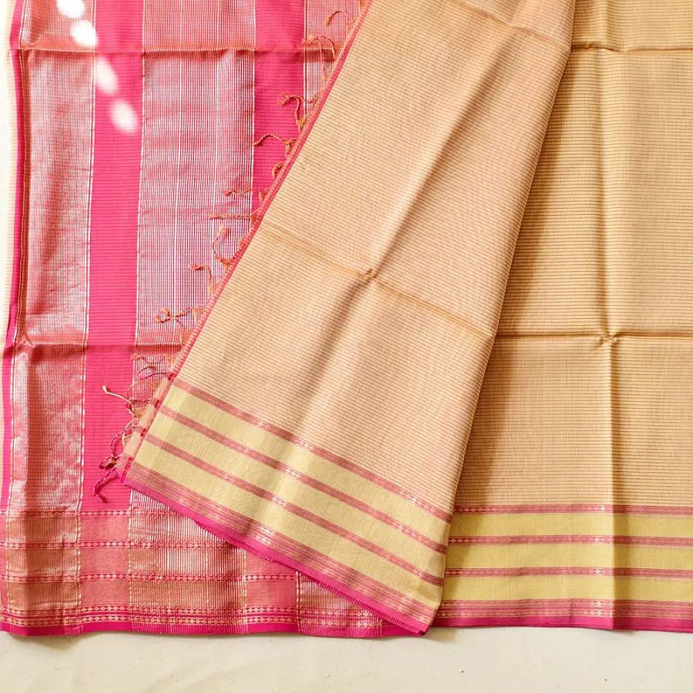 buy Handloom Self Stripes Maheshwari Silk Saree