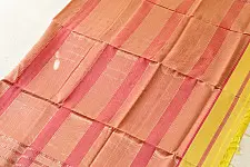 Pavitra . पवित्रा | Handloom Maheshwari Yellow Silk Saree With Pink Pallu