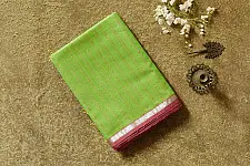 Pavitra . Handloom Maheshwari Silk Saree | Kosa Stripe + Zari | Parrot green