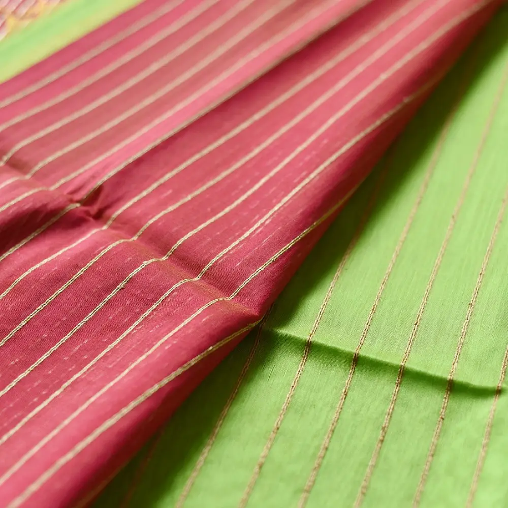 buy Handloom Parrot green Maheshwari Silk Zari Saree