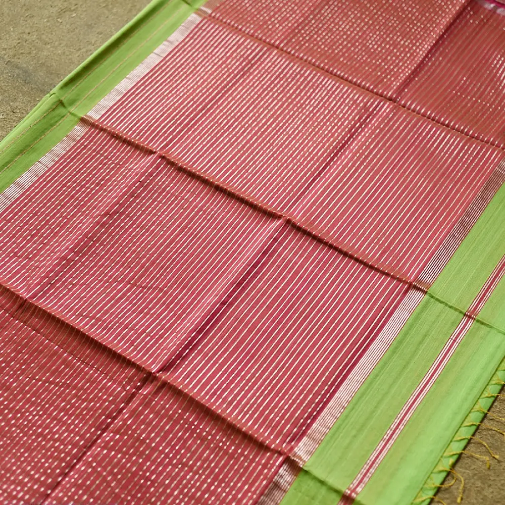 buy Handloom Parrot green Maheshwari Silk Zari Saree