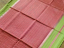 Pavitra . Handloom Maheshwari Silk Saree | Kosa Stripe + Zari | Parrot green