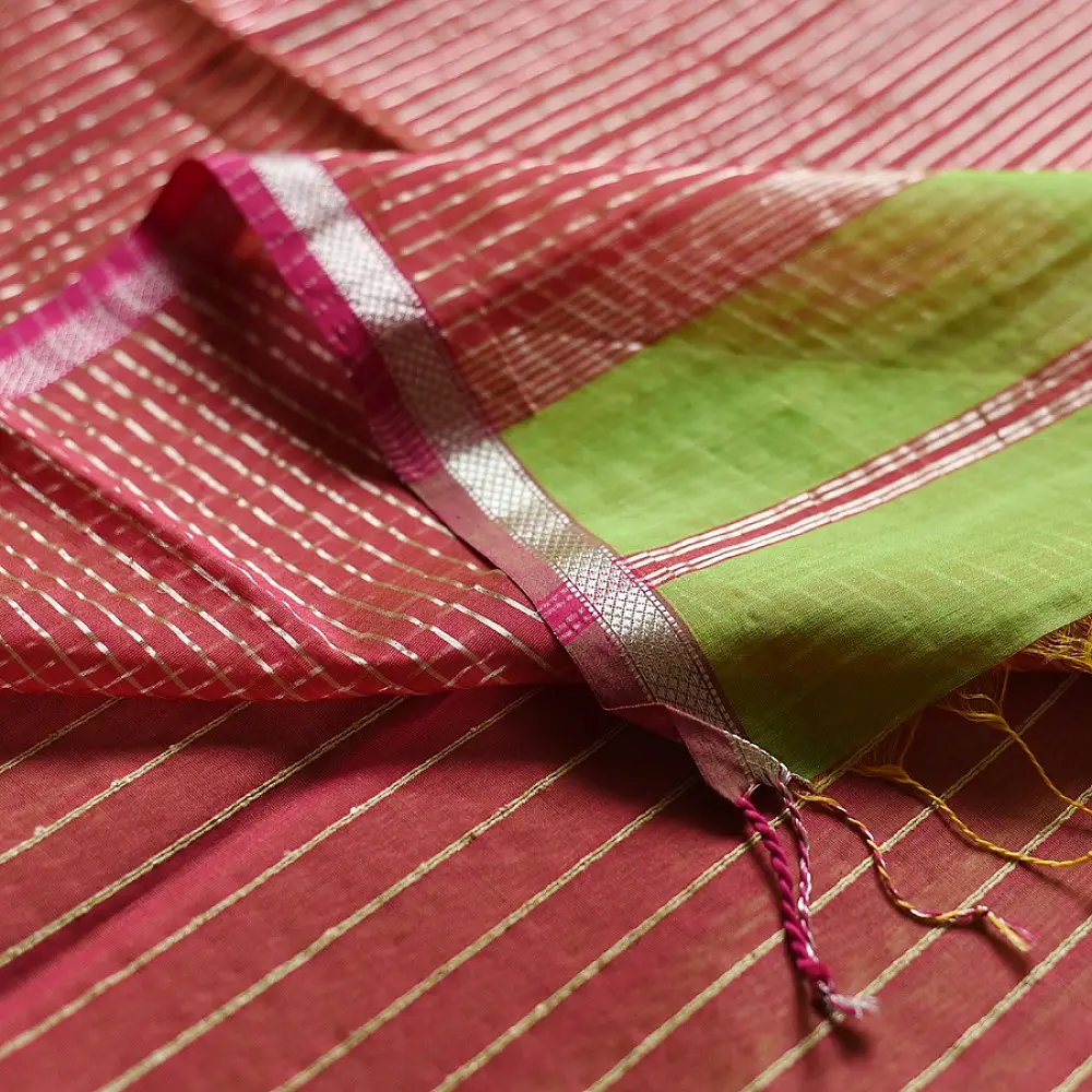 buy Handloom Parrot green Maheshwari Silk Zari Saree