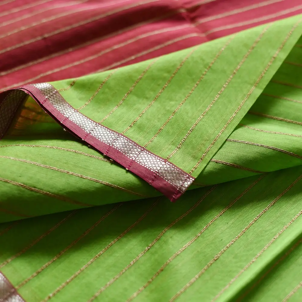 buy Handloom Parrot green Maheshwari Silk Zari Saree