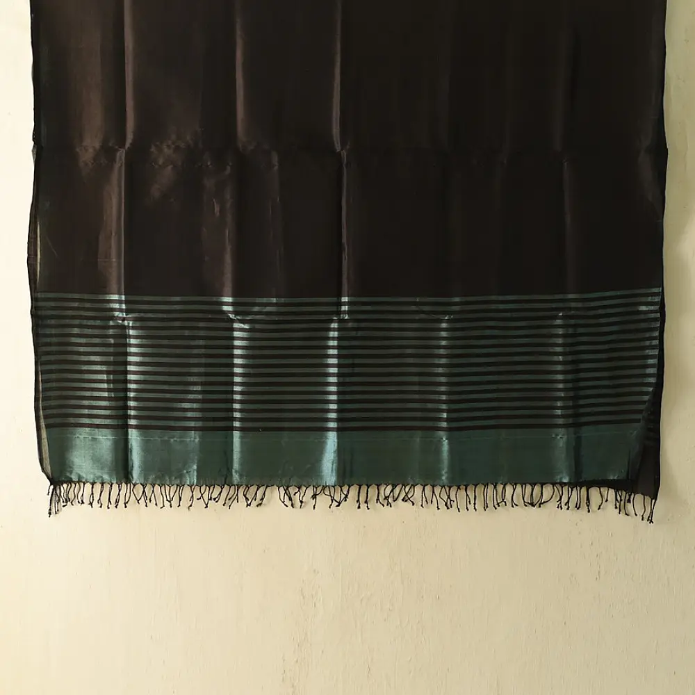 shop Maheshwari Zari Stripes - Dress Material (Top & Dupatta) - Black & Blue