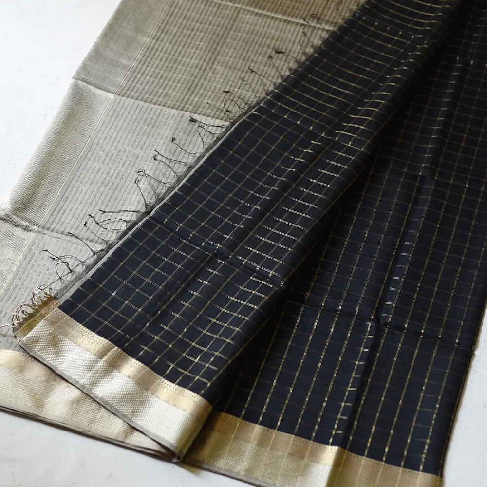 Black with golden Zari handloom saree