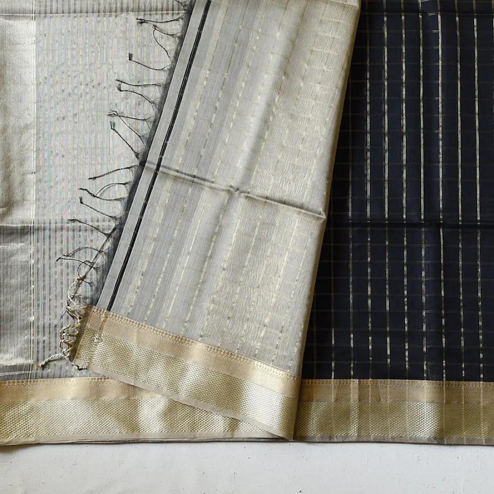 Black with golden Zari handloom saree