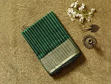 Pavitra . Handloom Maheshwari Silk Saree | Kosa Stripe + Zari | Chatni green
