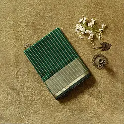 Pavitra . Handloom Maheshwari Silk Saree | Kosa Stripe + Zari | Chatni green