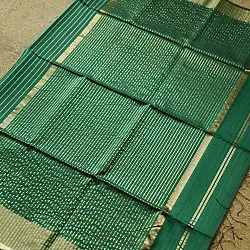 Pavitra . Handloom Maheshwari Silk Saree | Kosa Stripe + Zari | Chatni green