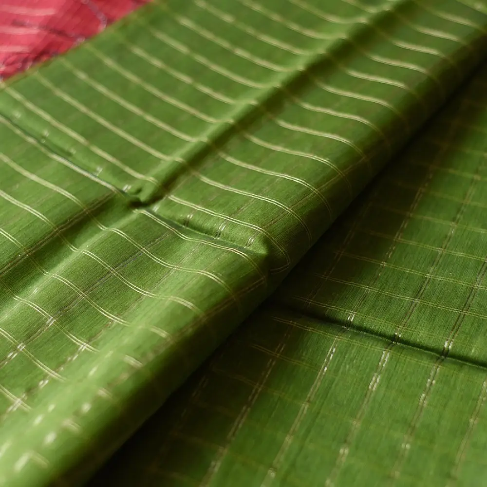 buy Handloom Maheshwari Silk Saree Bright Red and Green