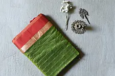 Pavitra . पवित्रा | Handloom Maheshwari Saree Bright Red & Green