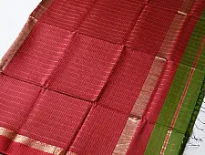 Pavitra . पवित्रा | Handloom Maheshwari Saree Bright Red & Green