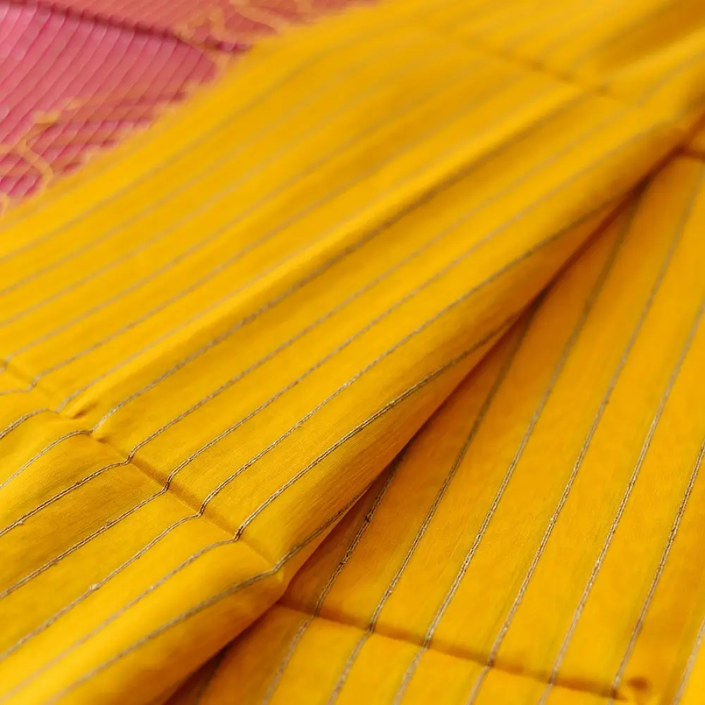 buy Zari Stripes Maheshwari Silk Saree ~ Yellow
